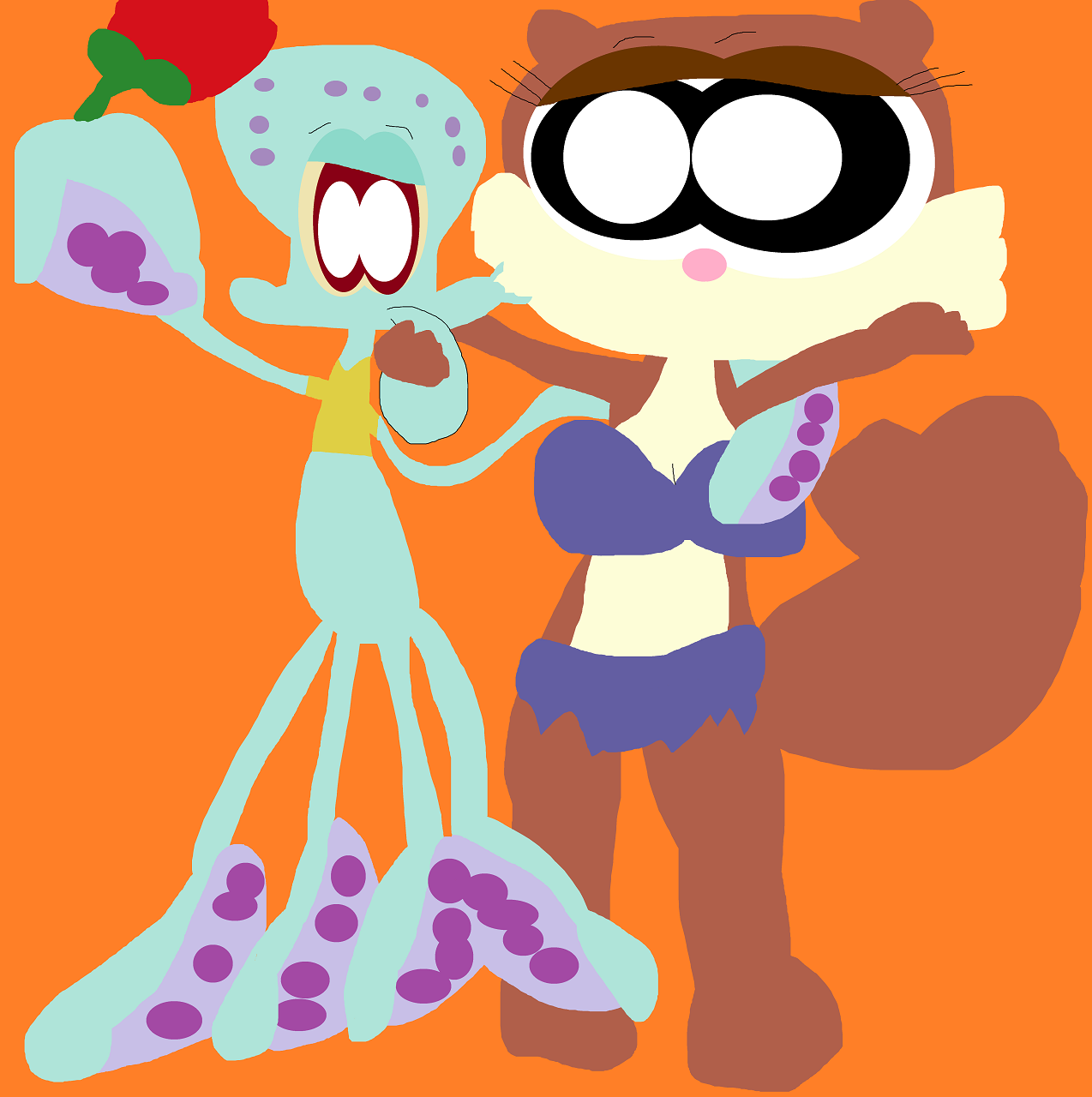 Squidward Kissing Sandy With A Rose In One Tentacle by Falconlobo