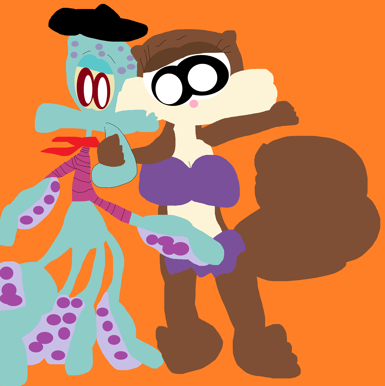 Suave Squidward Being Kissed By Sandy by Falconlobo