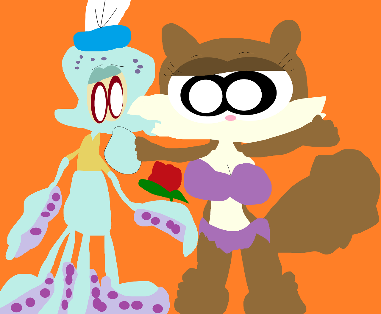 Squidward Has A Rose For Sandy During Thier Kiss by Falconlobo