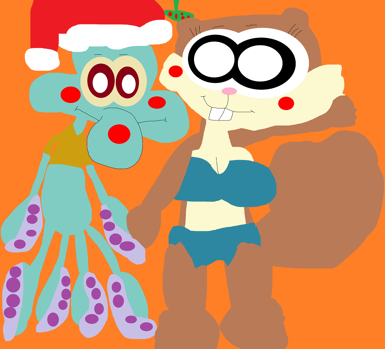 Squidward And Sandy About To Kiss Under The Mistletoe by Falconlobo