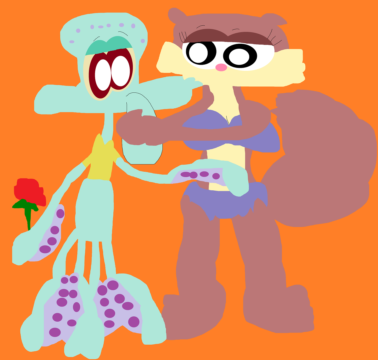 Just A Kiss Between Squidward And Sandy by Falconlobo