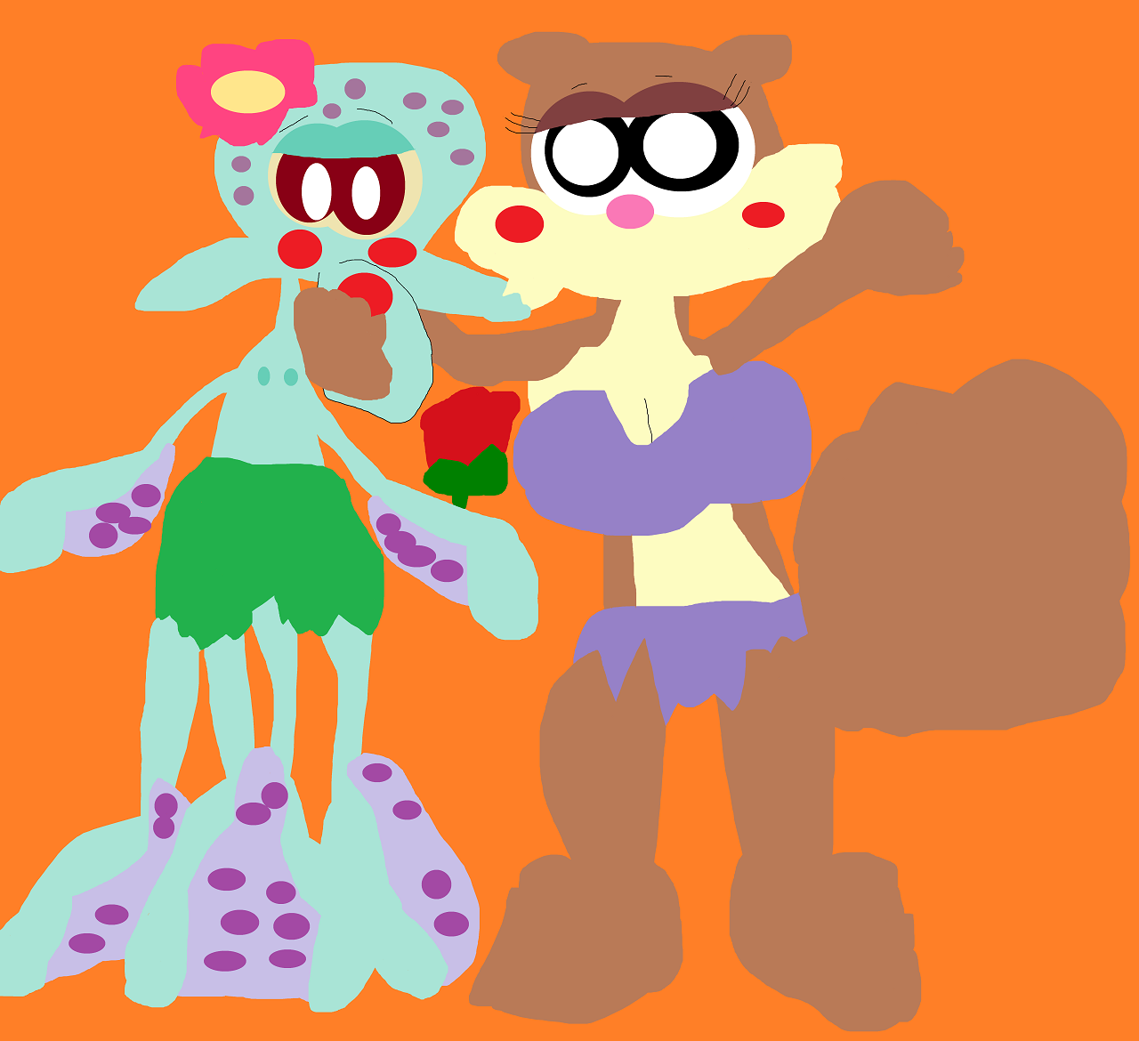 Squidward In Hula Outfit Handing Sandy A Rose Alt by Falconlobo