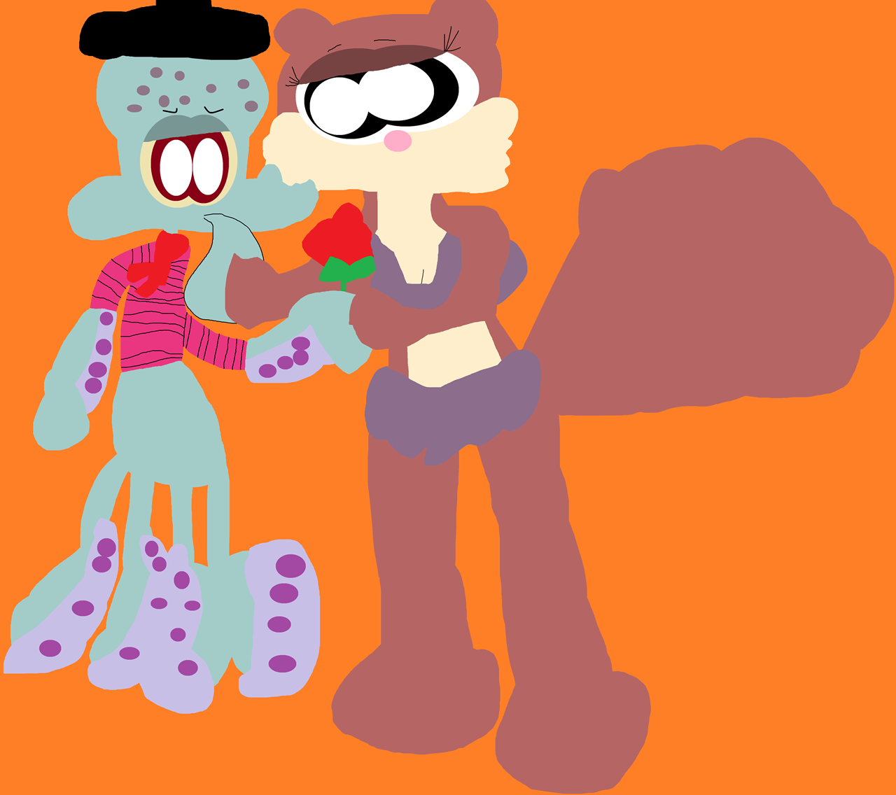 Sandy Giving Squidward A Kiss For A Rose^^ by Falconlobo