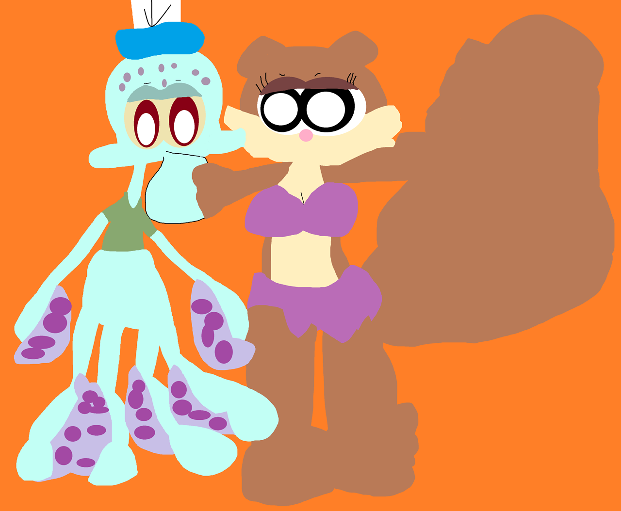 Random Squidward And Sandy Smooching^U^ by Falconlobo
