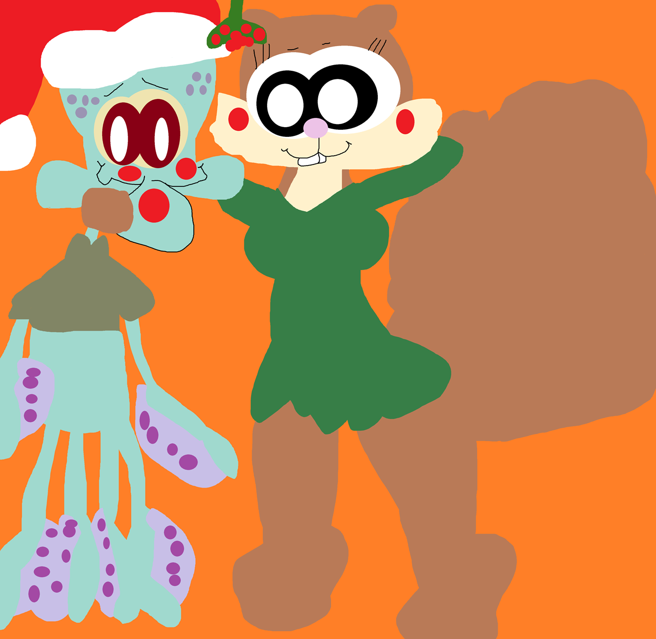 Squidward And Sandy About To Smooch Under The Mistletoe^^ by Falconlobo