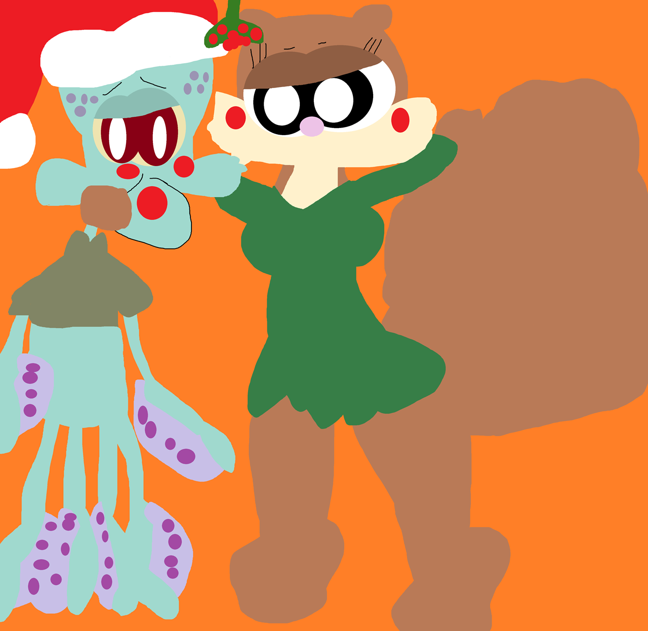 Squidward And Sandy About To Smooch Under The Mistletoe Alt^ by Falconlobo