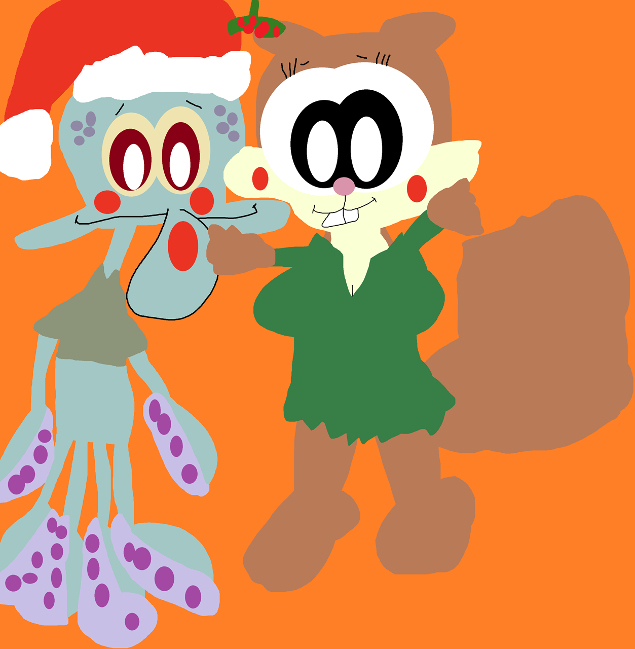 Sandy And Squidward About To Smooch Under The Mistletoe^^ by Falconlobo