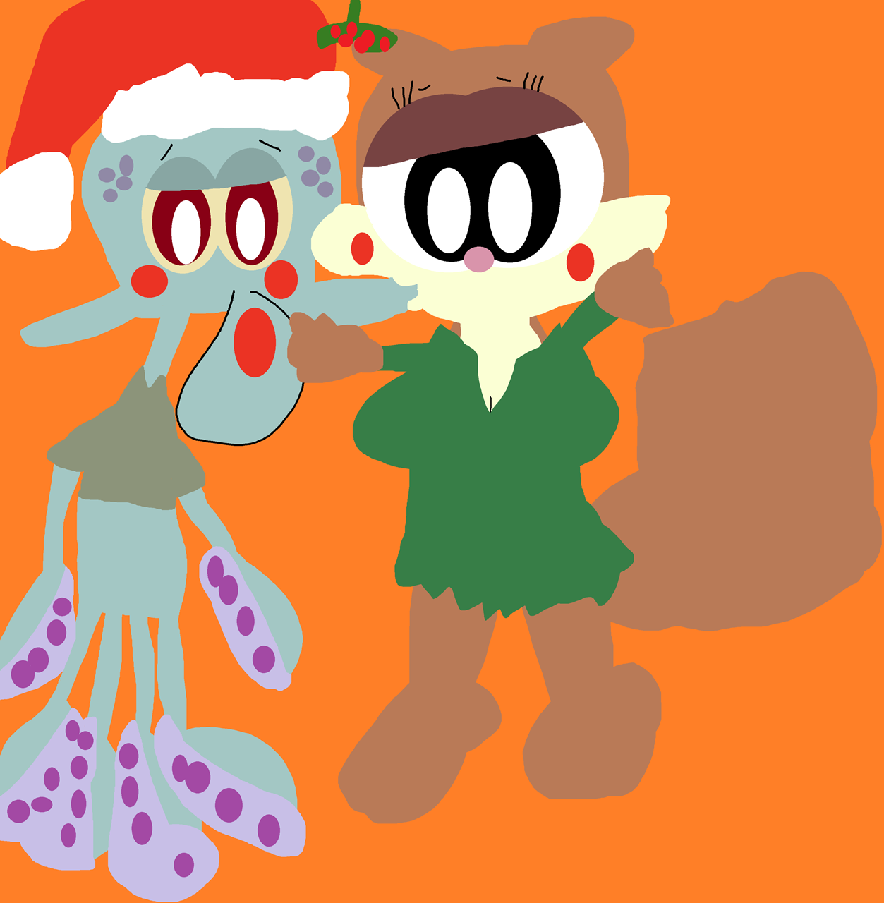 Sandy And Squidward About To Smooch Under The Mistletoe Alt^^  by Falconlobo