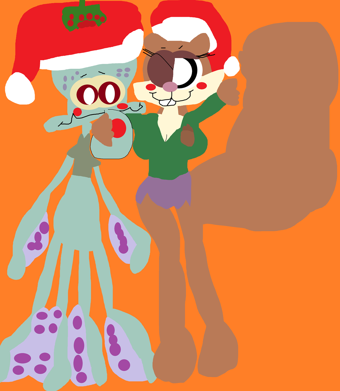 Sandy About To Smooch A Nervous Squidward Under Mistletoe^^ by Falconlobo