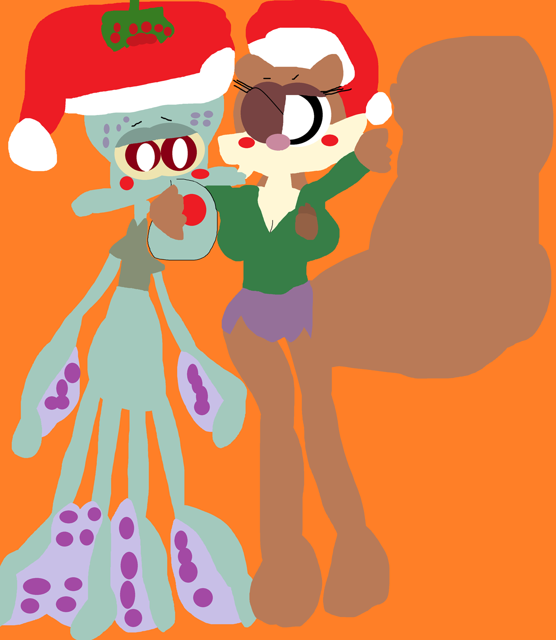 Sandy About To Smooch A Nervous Squidward Under Mistletoe Alt^^ by Falconlobo