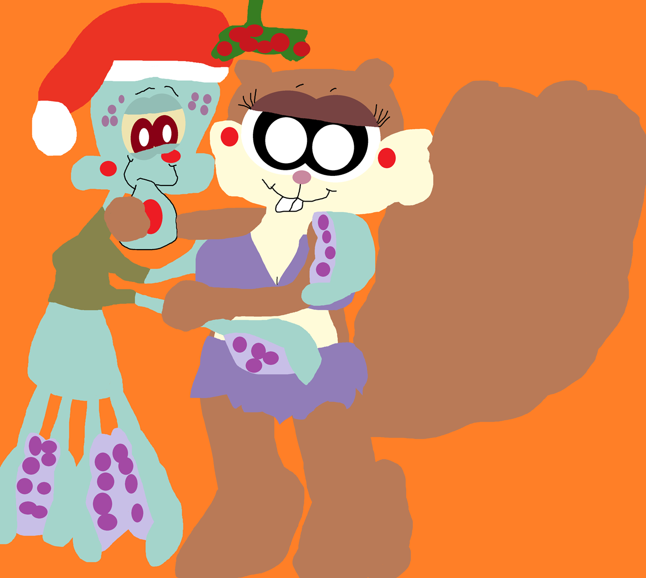 Squidward About To kiss Sandy Under Mistletoe^^ by Falconlobo