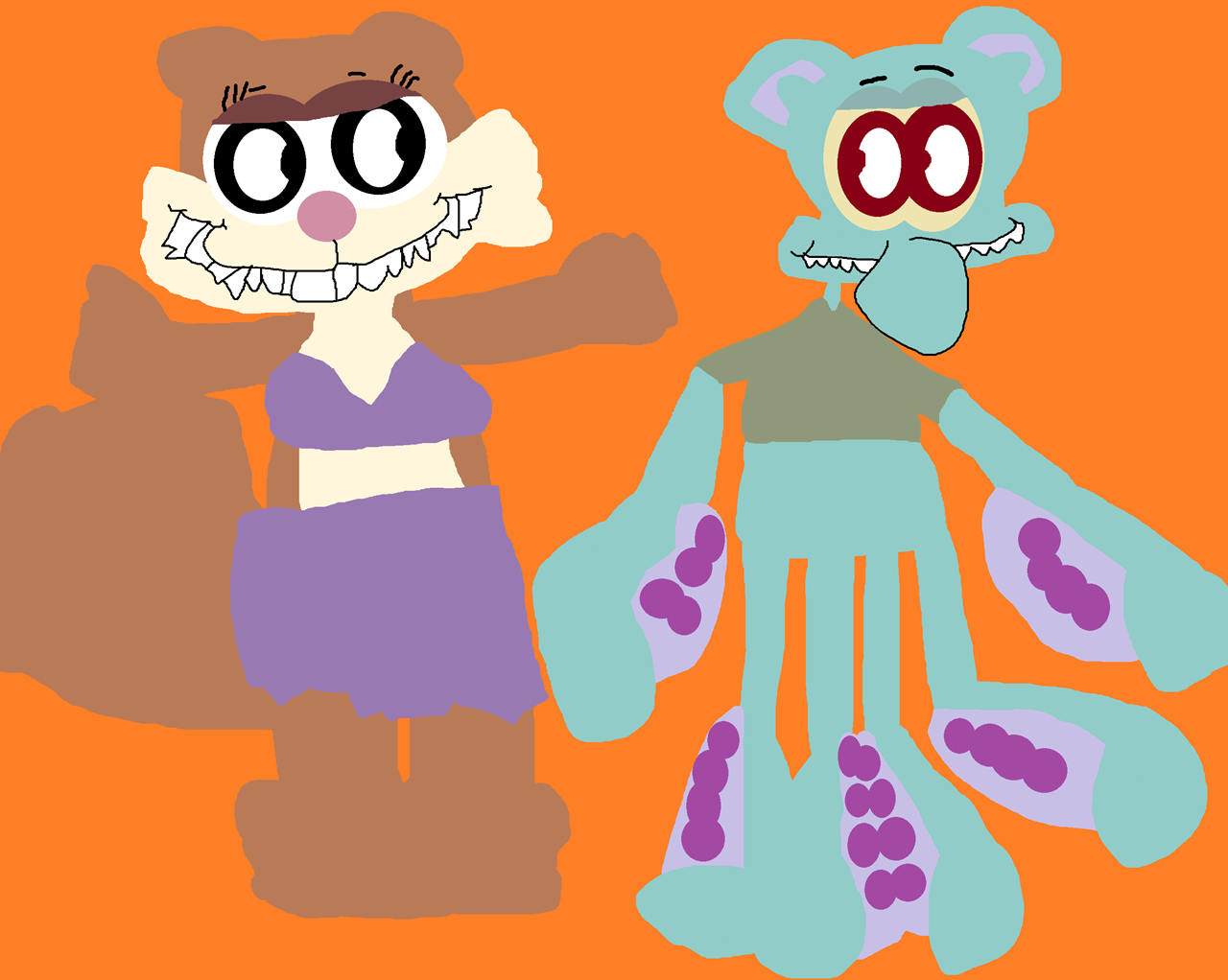 Squidward And Sandy Labubu Plush Mix^^ by Falconlobo
