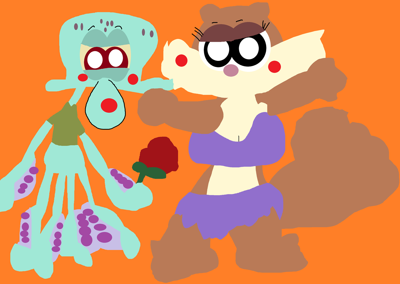 Chibi Squidward Giving Sandy A Rose Again Alt^^ by Falconlobo