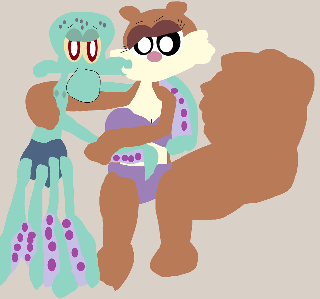 Squidward And Sandy Smooching On The Beach by Falconlobo