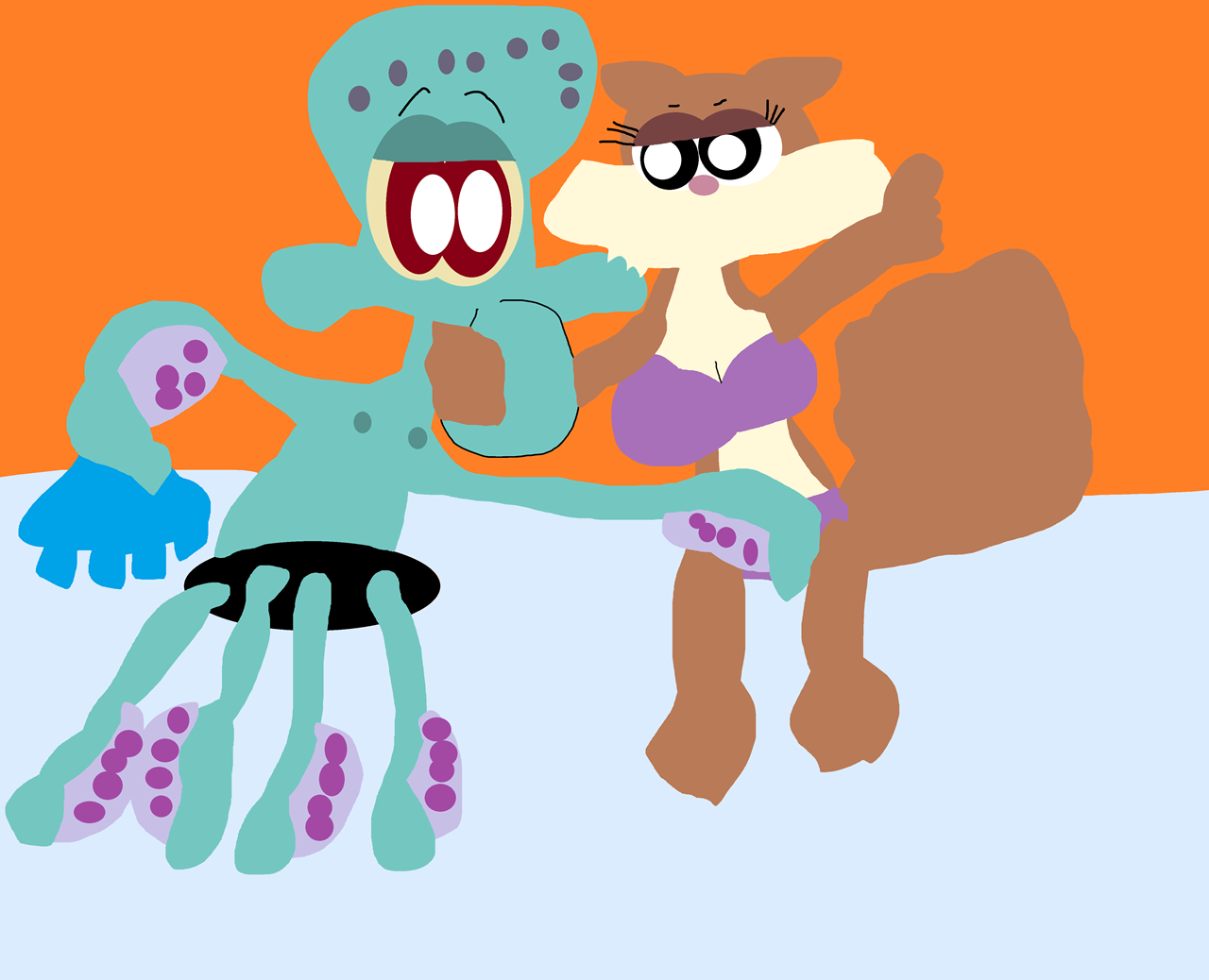 Squidward And Sandy Pool Time Fun^^ by Falconlobo