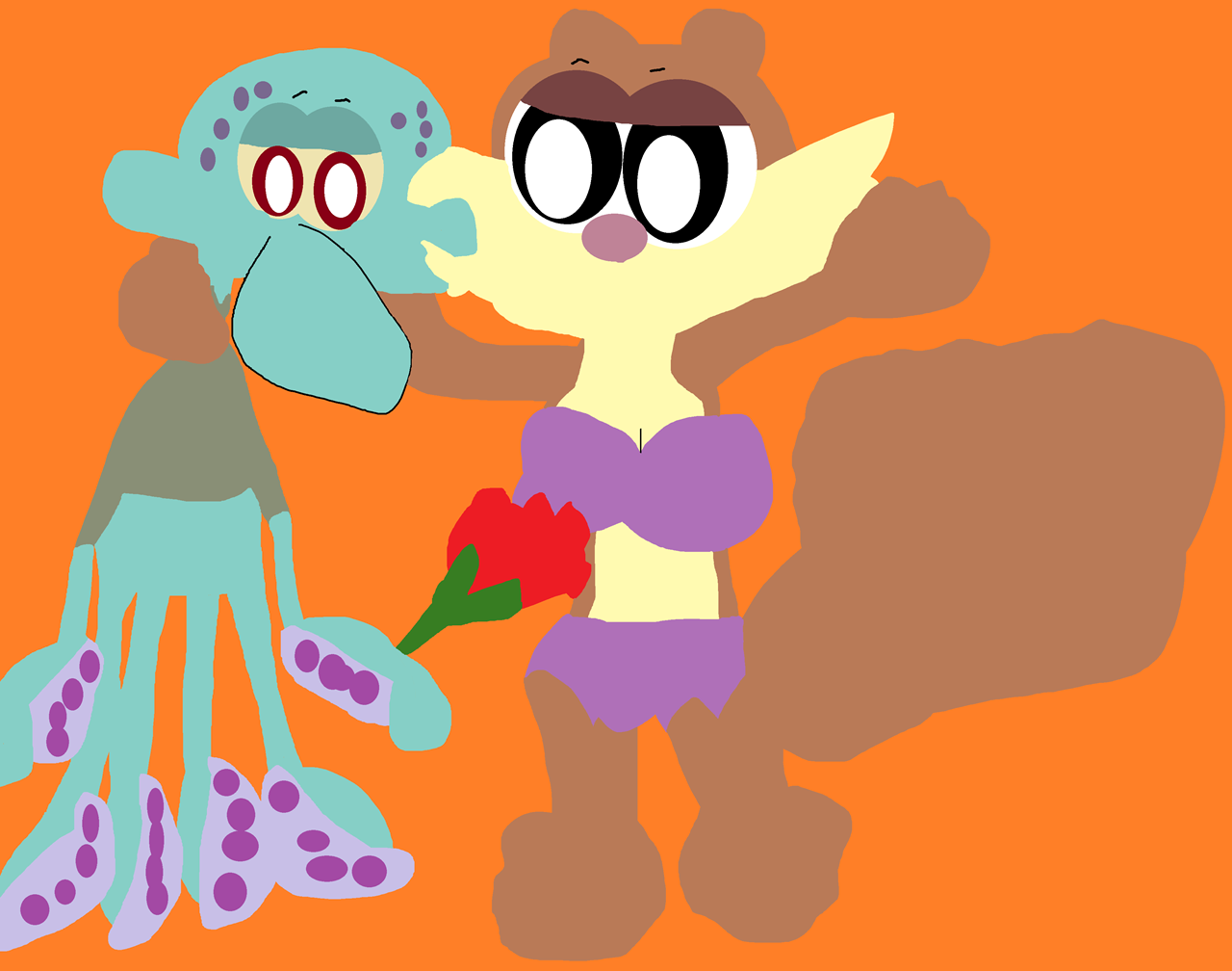 Squidward Handing Sandy A Rose While Kissing Her by Falconlobo
