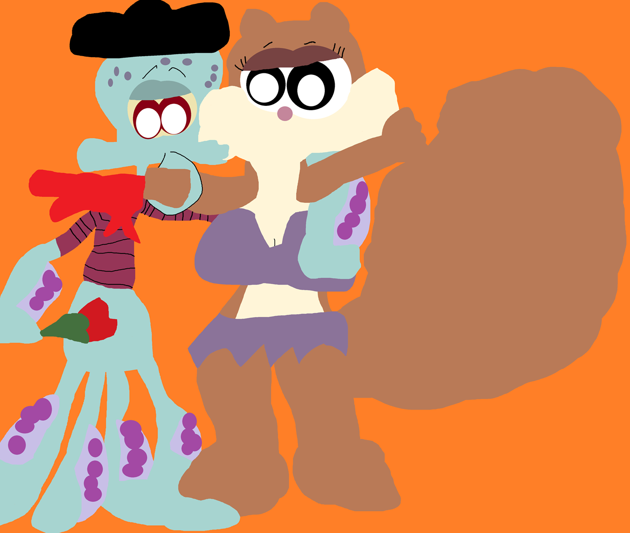 Suave Squidward And Sandy Kissing^^ by Falconlobo