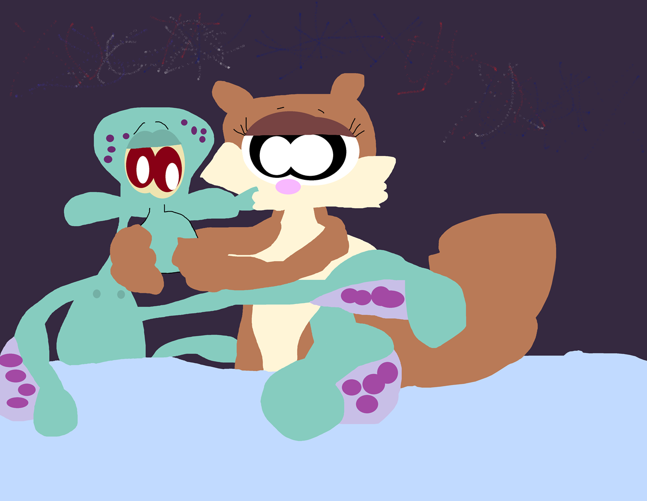 Squidward And Sandy Belated Fireworks Skinny Dipping by Falconlobo