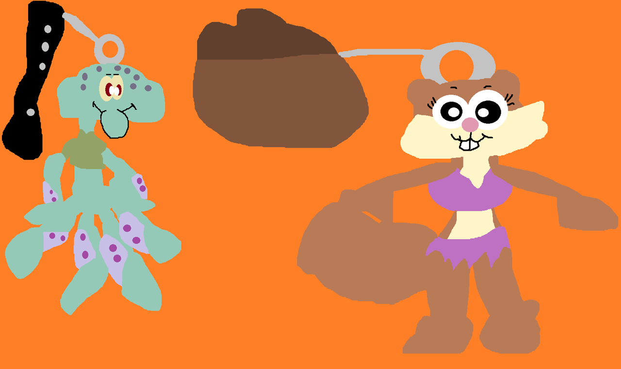 Squidward And Sandy Keyrings^^ by Falconlobo