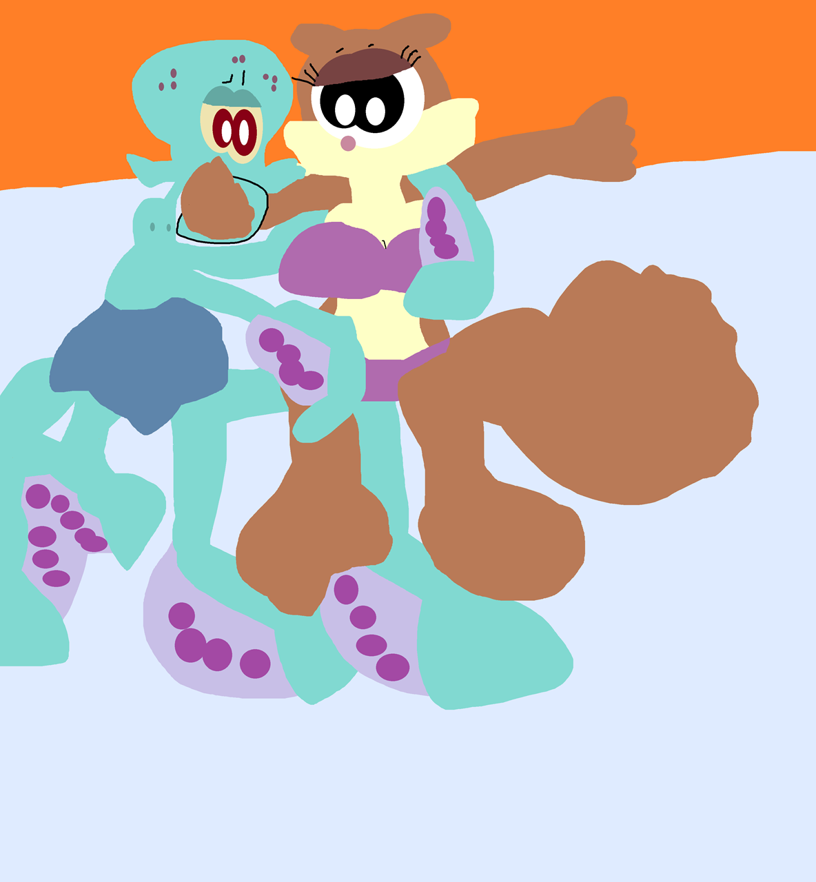 Squidward And Sandy Smooching in Water by Falconlobo