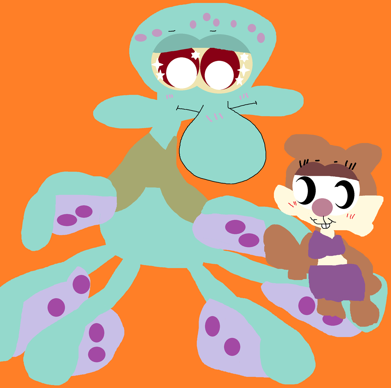 Squidward Sitting Chibi Plush With Mini Sandy Plush^^ by Falconlobo