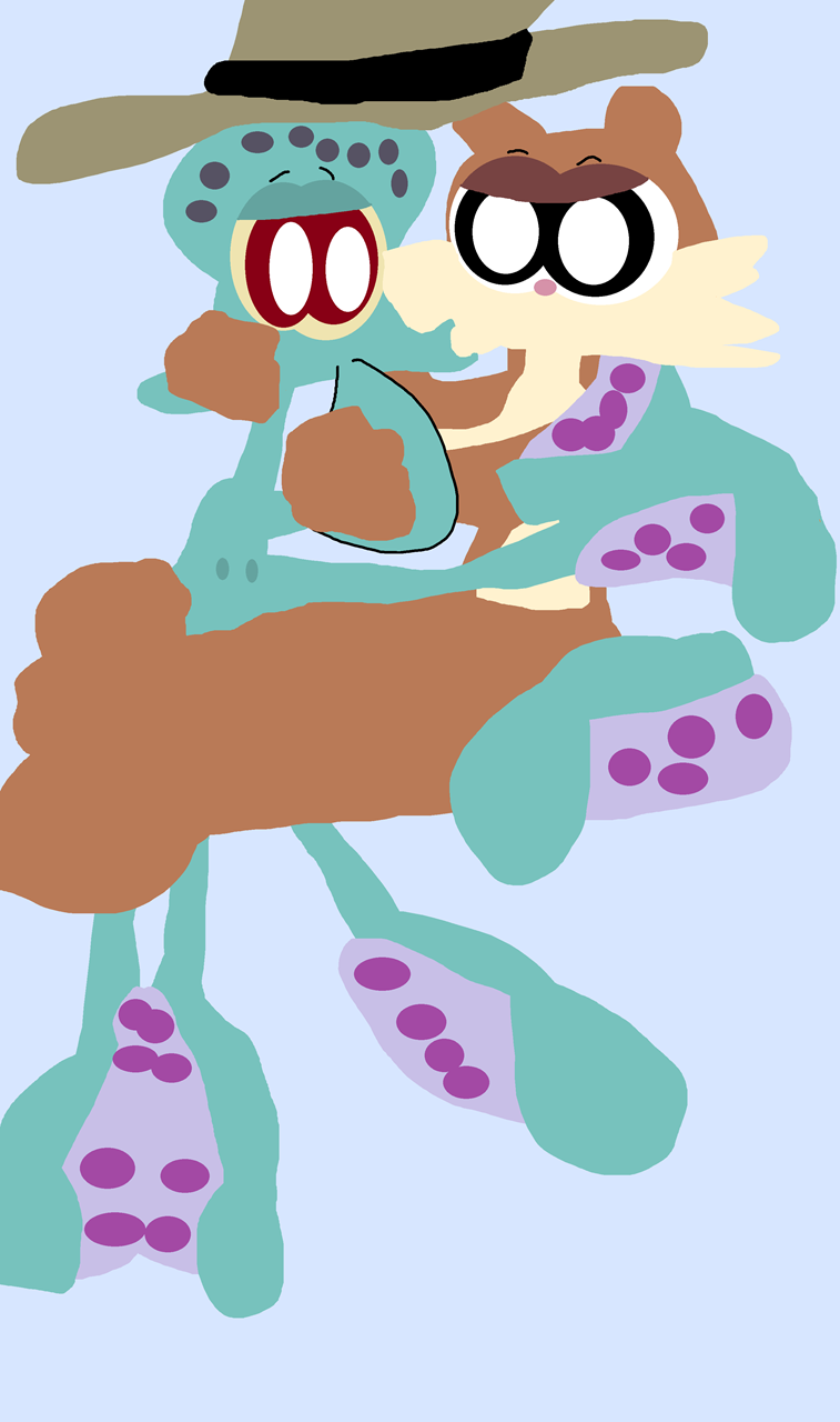 Squidward Sandy On Vacation +Kissing Part 2 by Falconlobo
