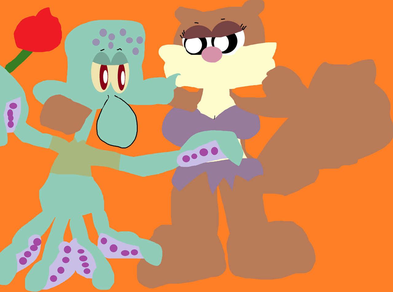 Squidward Giving Sandy A Rose And A Kiss^^ by Falconlobo