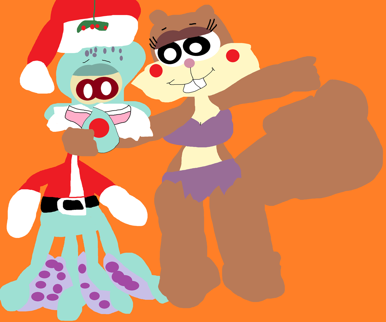 Squidward About To Be Kiss By Sandy Under Mistletoe Again by Falconlobo
