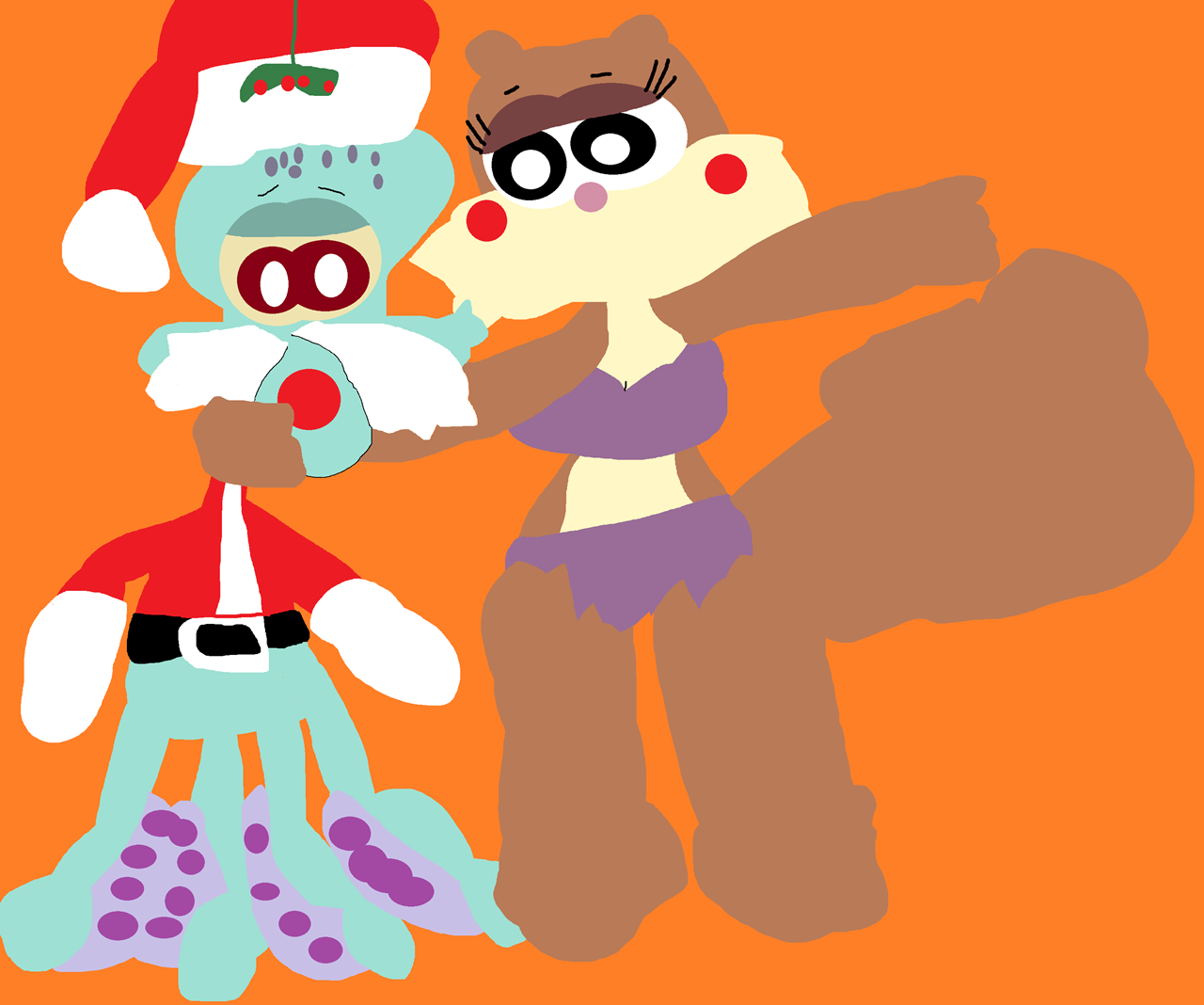 Squidward About To Be Kissed By Sandy Under Mistletoe Again Alt^ by Falconlobo