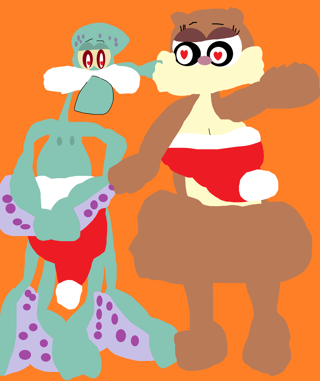 Squidward And Sandy's Naughty Christmas Cover UP Kiss^^ by Falconlobo