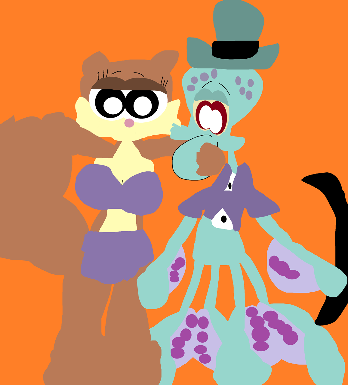 Squidward And Sandy kissing In Mix Of Styles^^ by Falconlobo