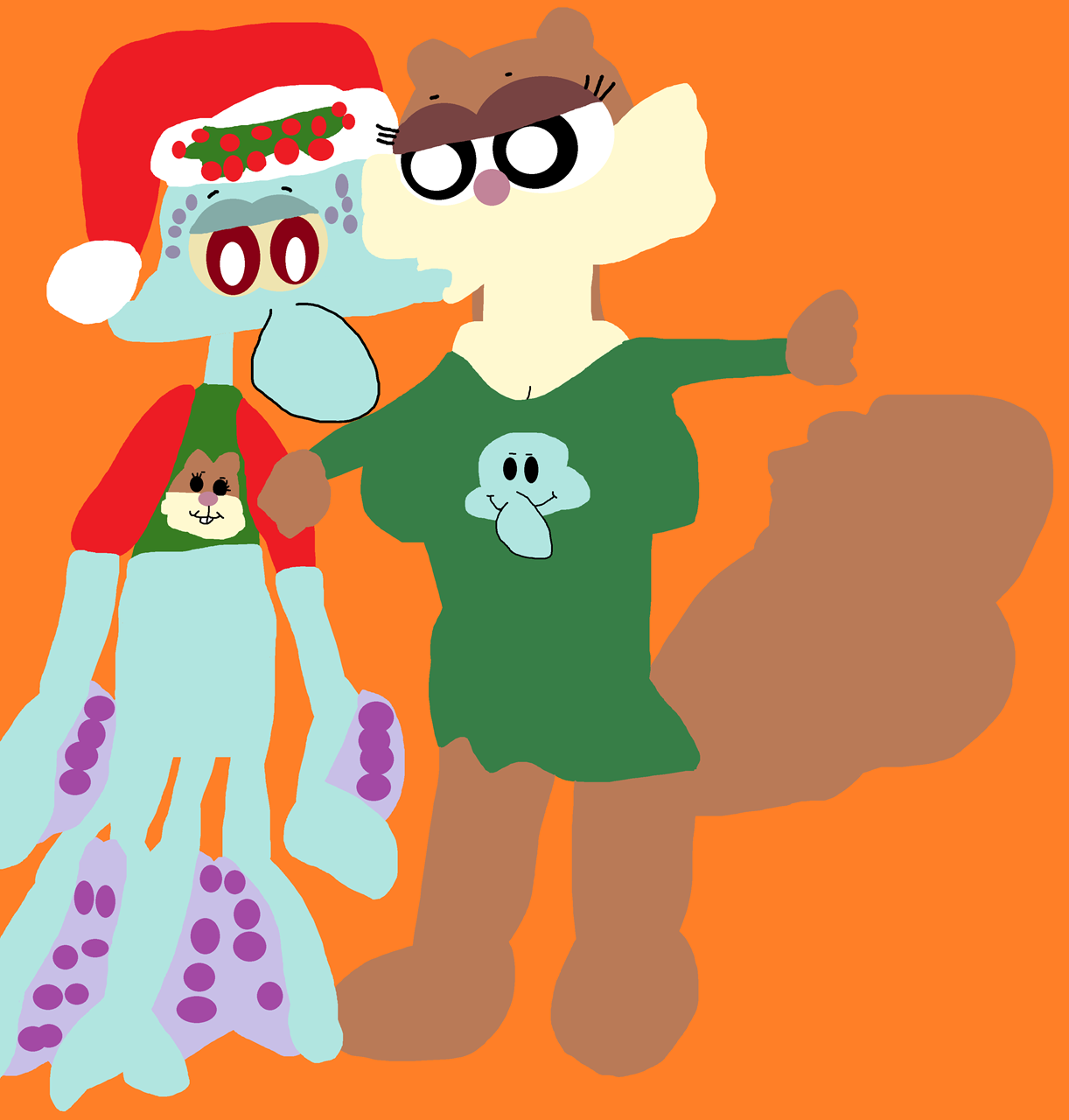 Squidward And Sandy Kissing In Holiday Outfits^^ by Falconlobo