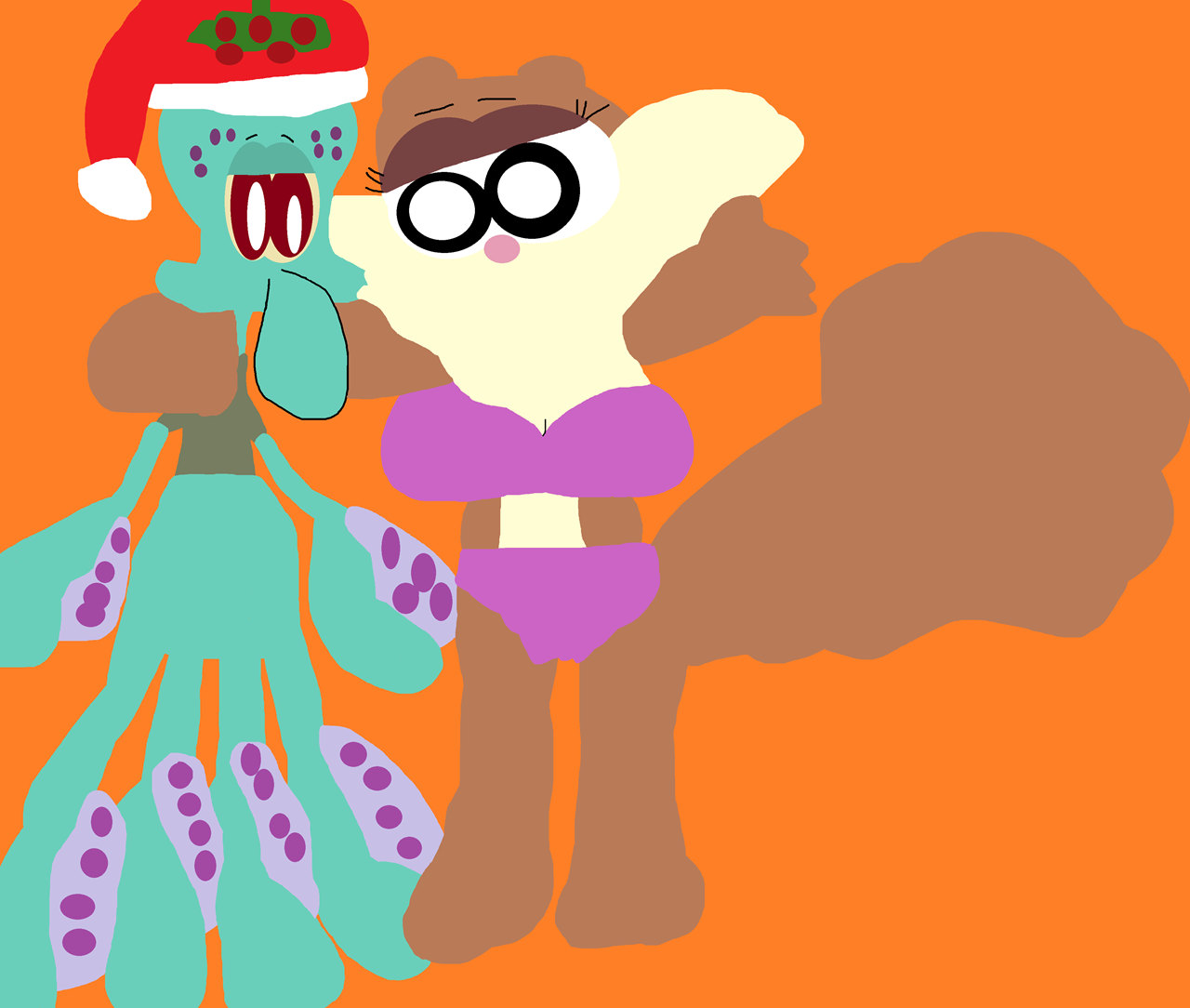 Squidward And Sandy Mistletoe Kissing^^ by Falconlobo