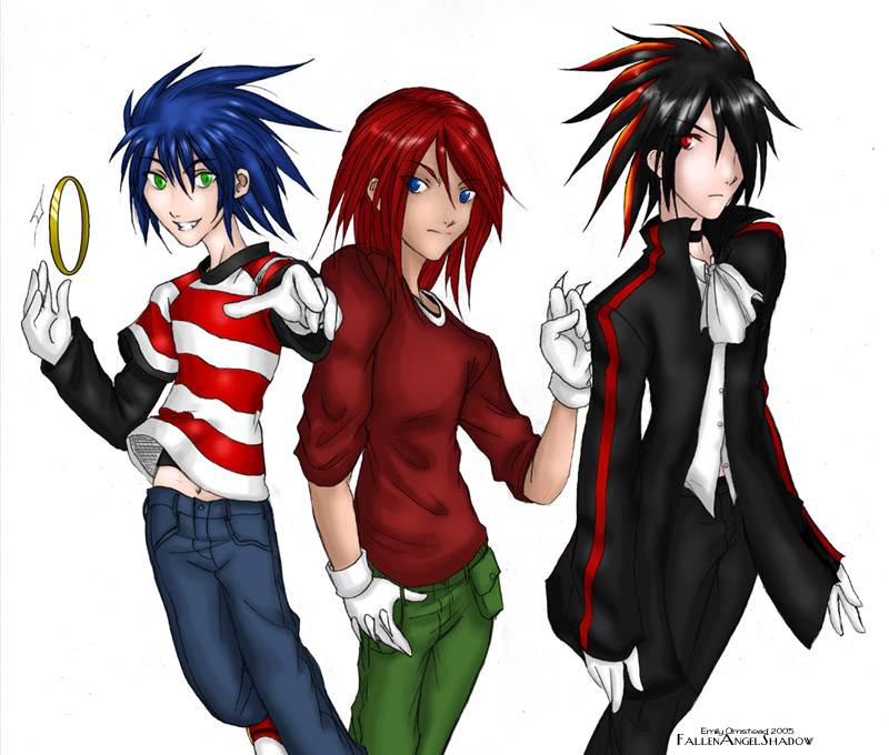 Sonic, Knuckles, and Shadow as Humans by Fallen_Angel_Shadow