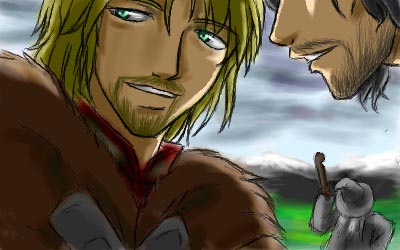 Boromir and Aragorn on a plain by Famira