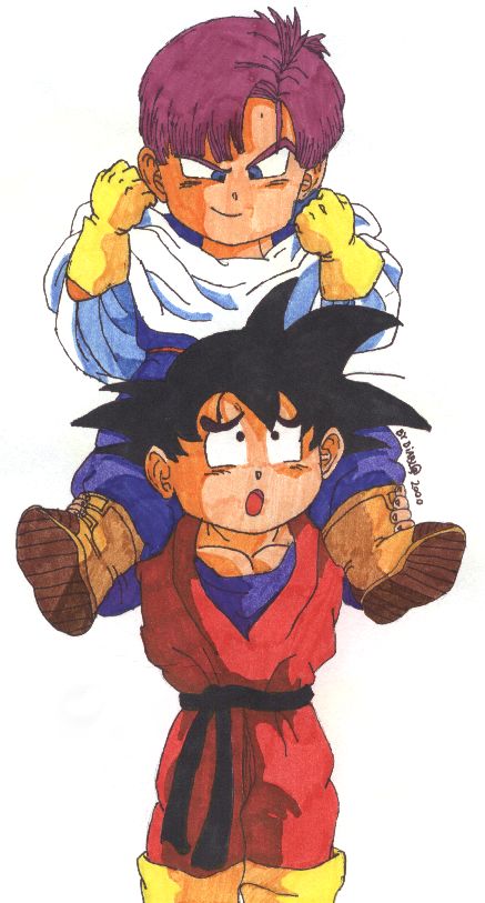 Goten and Trunks in the Mighty Mask pose by FatalFanatic