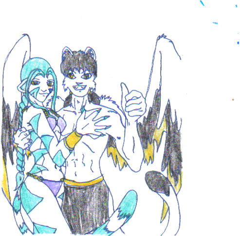 cat girl and an angel cat guy by FireryChicky