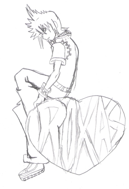 Roxas sitting on a heart by FluffiesGirl