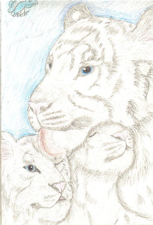 White tiger and cubs: for Silver Flame by Fluffybunny