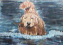 Water color dog in water by Flurpie