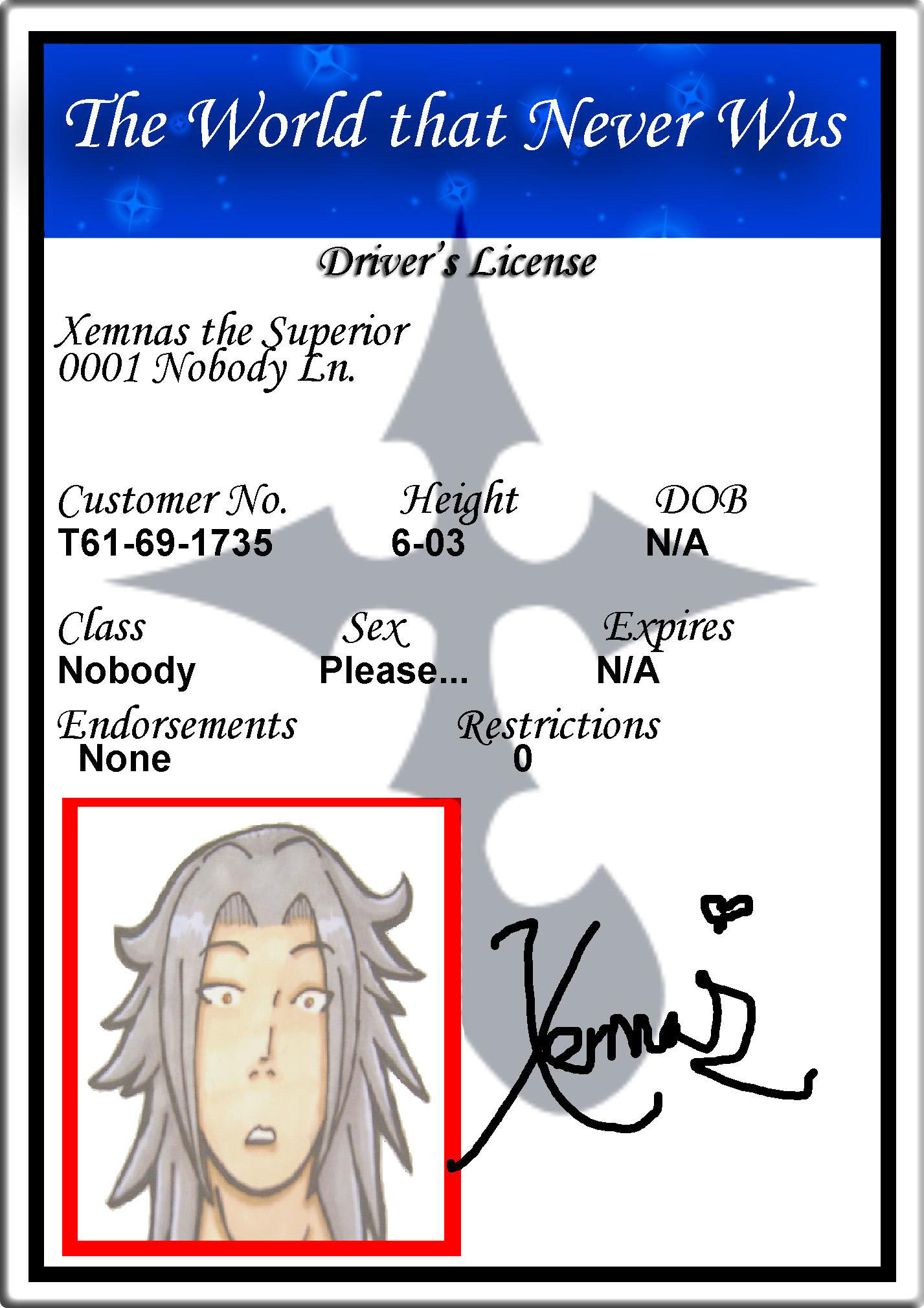 Xemnas' Drivers License by FoxSushi