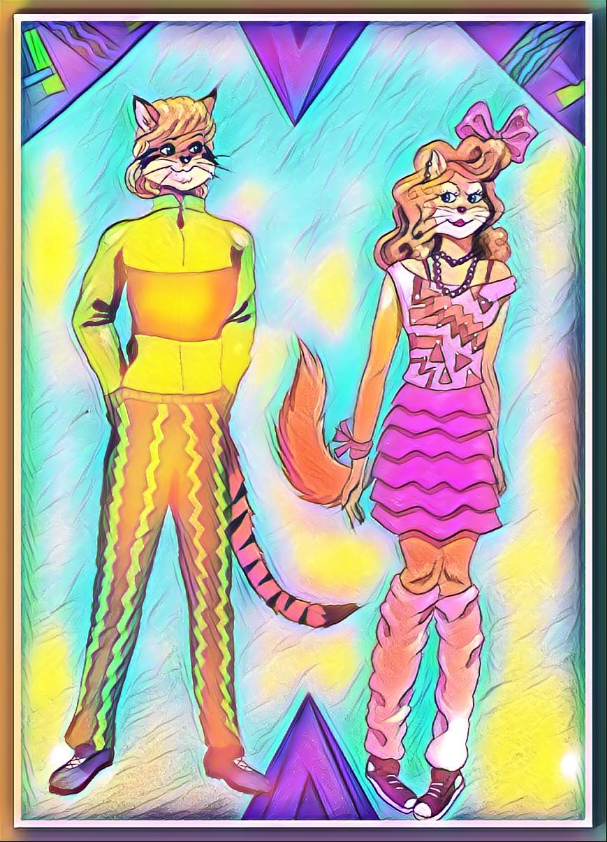 Totally 80's Cat Couple by FoxyFlapper
