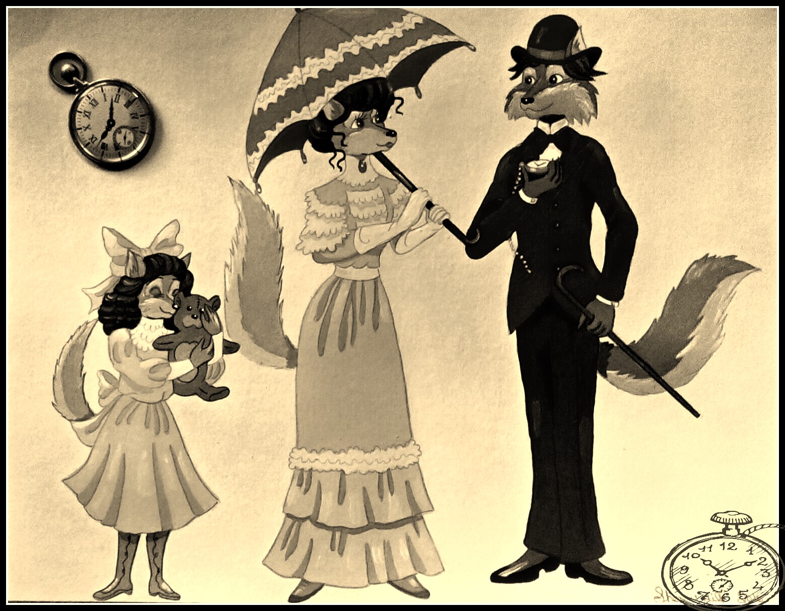 Early 1900's Wolf Family-Sepia Color by FoxyFlapper