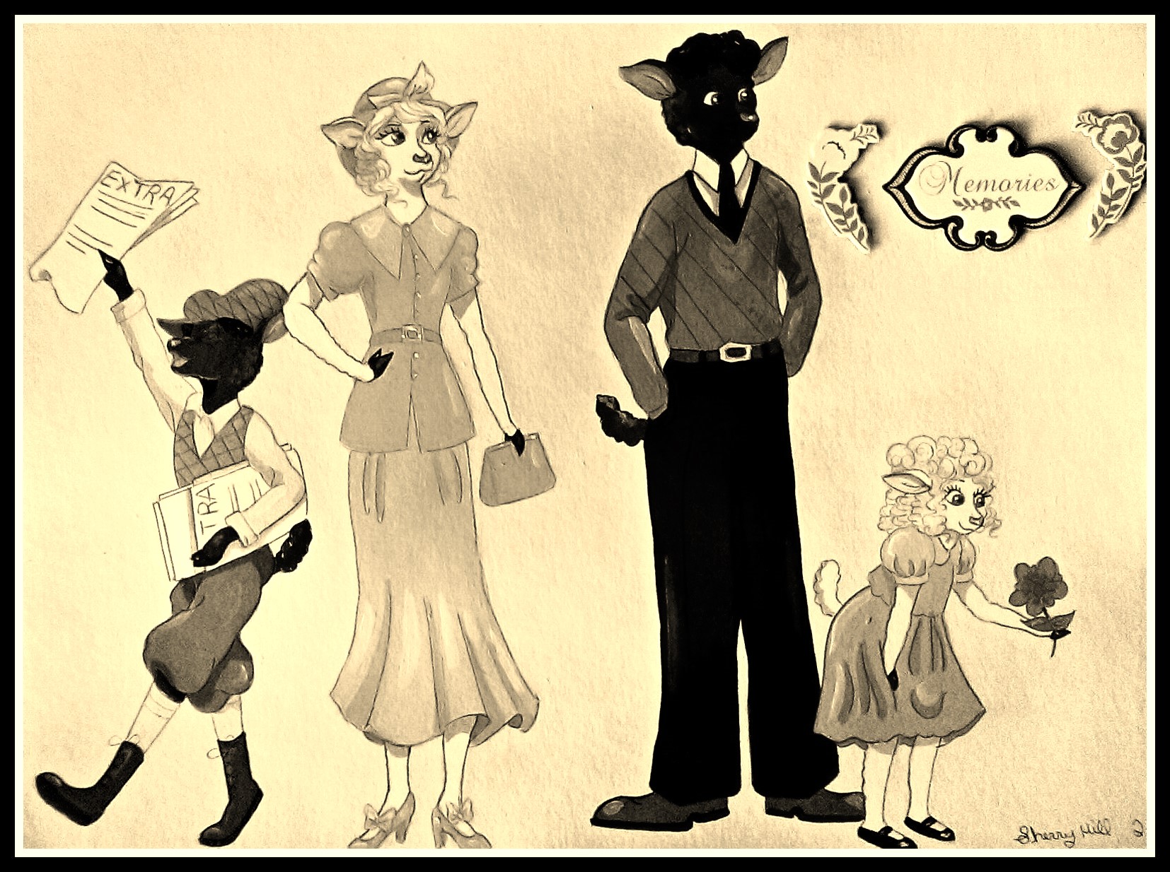 1930's Sheep Family-Sepia Color by FoxyFlapper