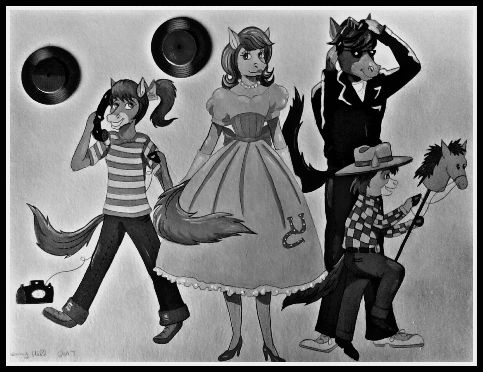 1950's Horse Family-Black And White by FoxyFlapper