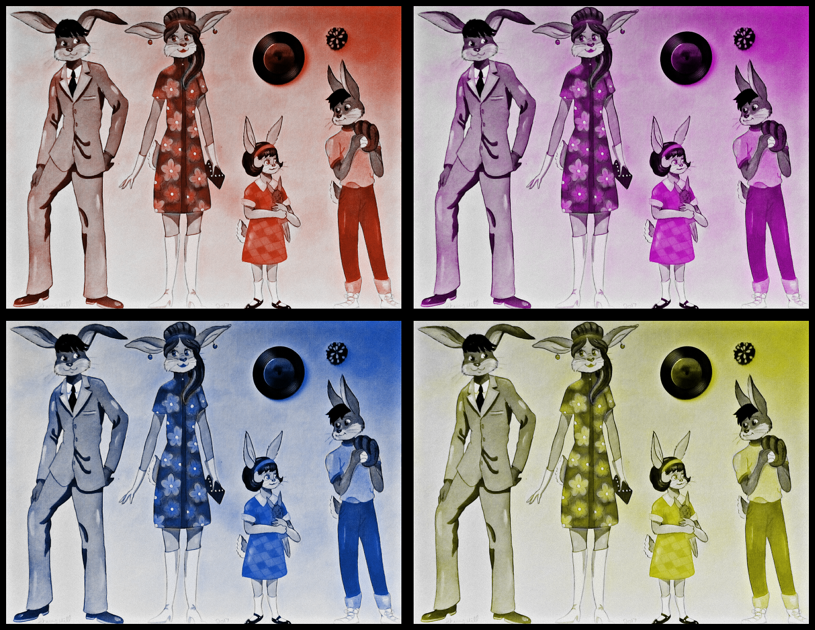 1960's Rabbit Family Pop Art by FoxyFlapper