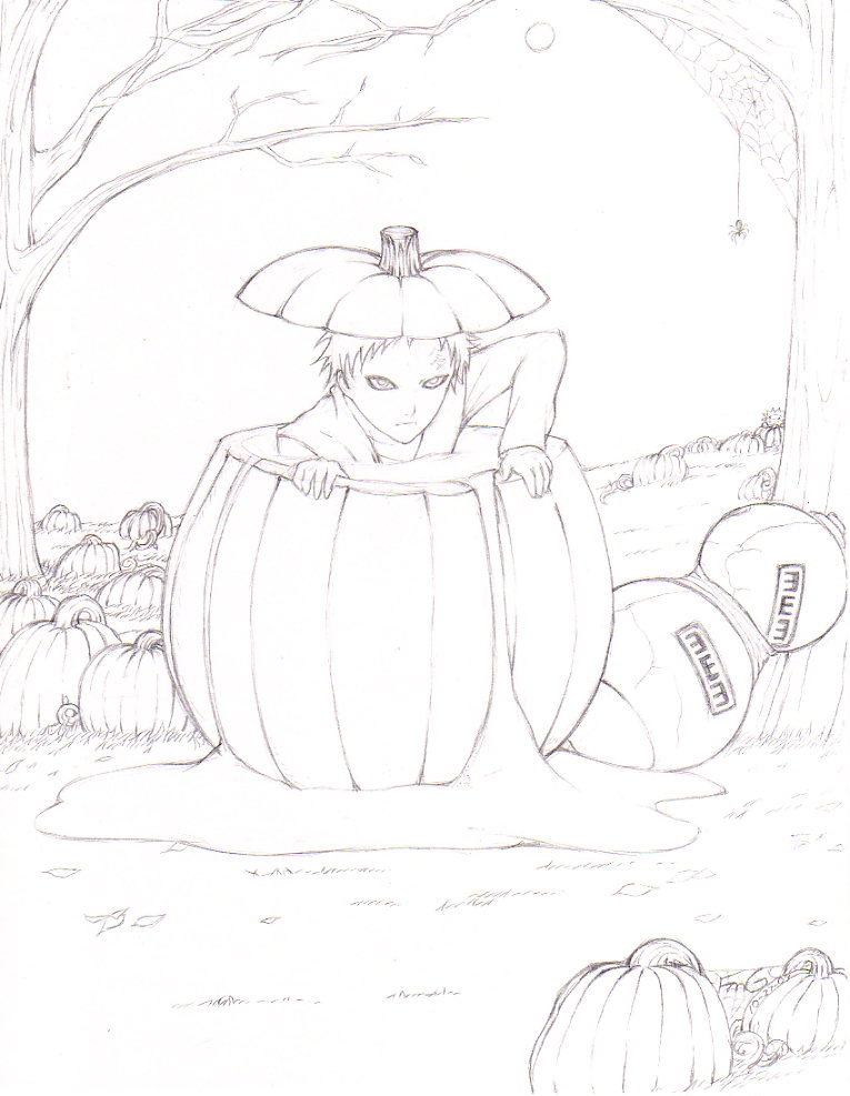 Pumpkin Gaara(pencil) by FudgemintGuardian