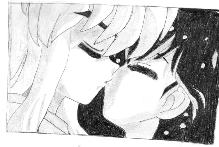 Inuyasha and Kagome Kissing by Furfighter