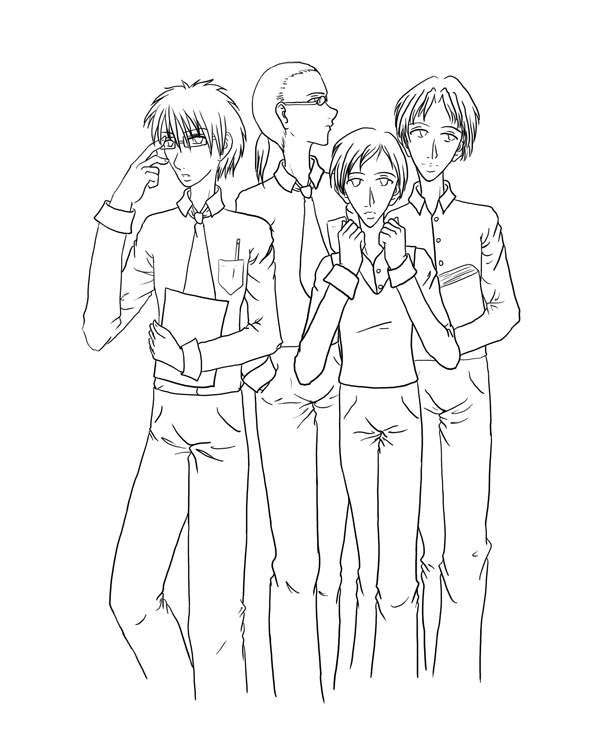 W.I.P. The Nerds -lineart- by feari