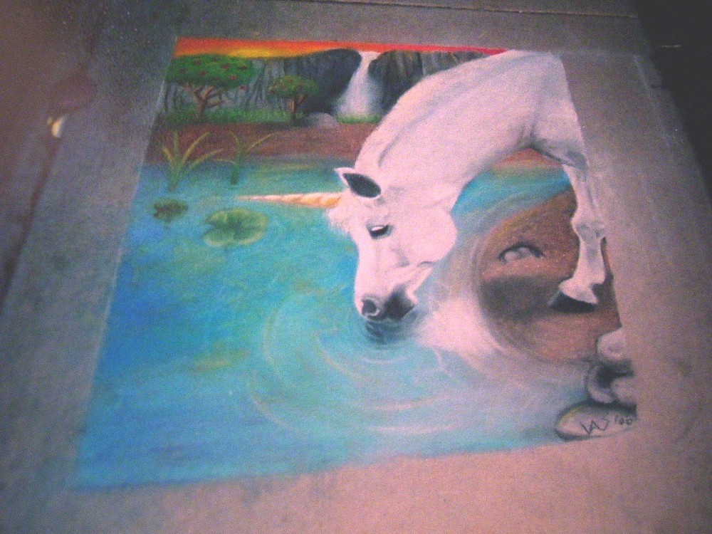 sidewalk chalk art: unicorn by fizzingwizbee77